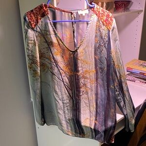 Petit Pois Viviana G Nature-Inspired V-Neck blouse with beautiful fall colors.
